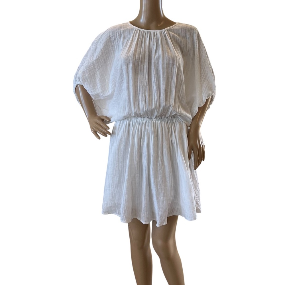 Aerie mini dress open back elasticized waist dolman sleeves lined